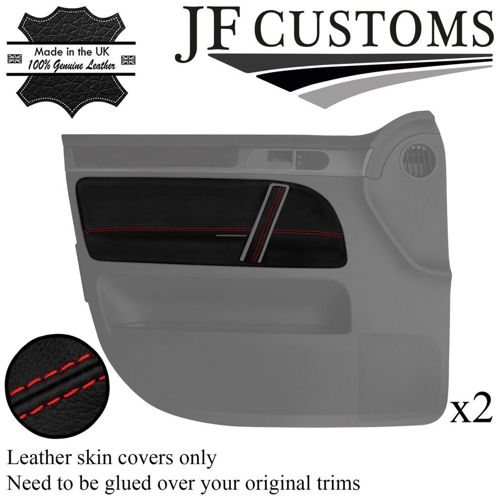 RED STITCH 2X FRONT DOOR CARD TRIM + HANDLE COVERS FOR VW TOUAREG 02-11 JF1