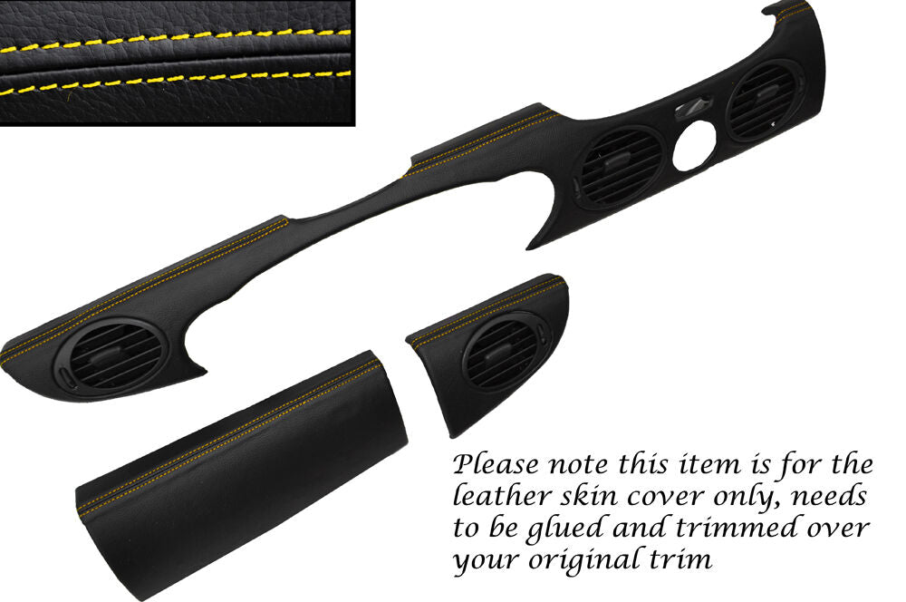 YELLOW   STITCH THREE PIECE DASH TRIM LEATHER SKIN COVERS FITS ROVER 75 & MG ZT