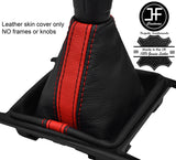 BLACK & RED STRIPE MANUAL TOP GRAIN LEATHER GEAR GAITER FITS VW AMAROK 10-18