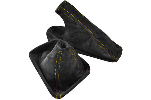 YELLOW STITCH DARK GREY SUEDE MANUAL GAITERS FITS BMW 3 SERIES E36 E46 92-05