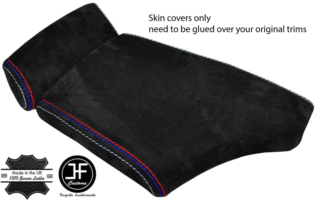 BLACK REAL SUEDE TRI STITCHING ARMREST COVER FOR BMW 5 SERIES E60 E61 2003-2011