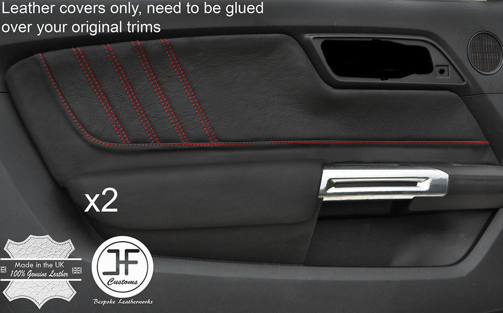 RED STITCH 2X REAL LEATHER DOOR CARD TRIM COVERS FITS FORD MUSTANG 2015-2017