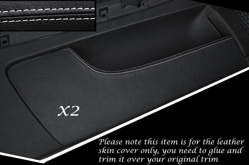 WHITE STITCH 2X DOOR POCKET LEATHER SKIN COVERS FITS AUDI A3 8P S3 03-12 3 DOOR