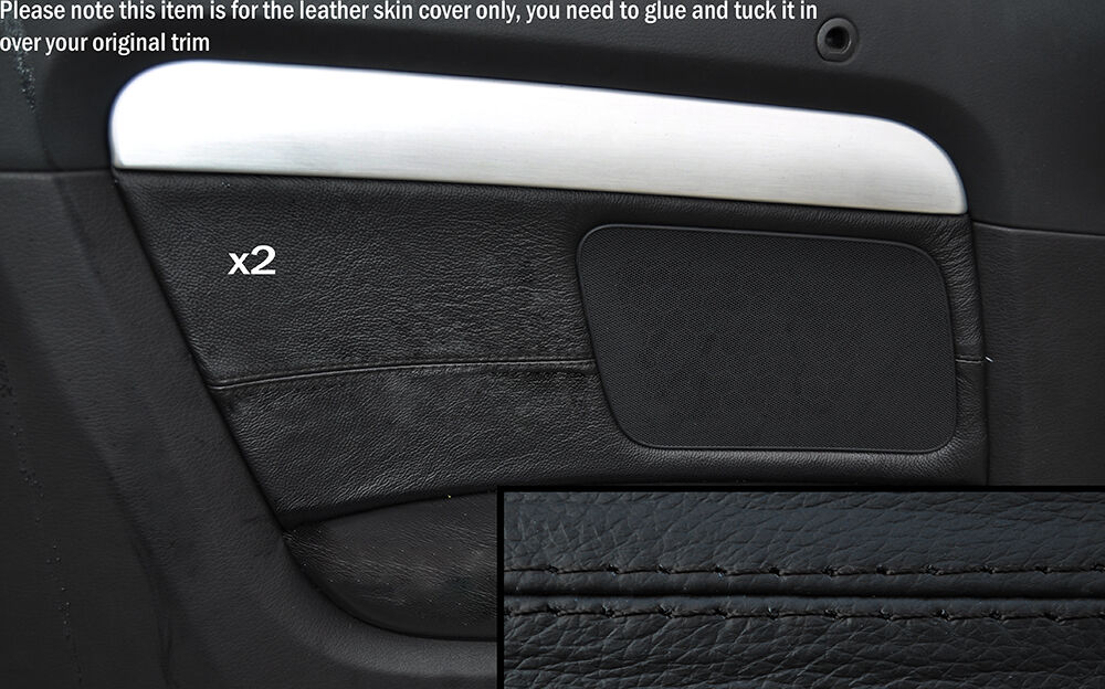 BLACK STITCH 2X REAR DOOR CARD SKIN COVER FITS AUDI A4 CABRIO CONVERTIBLE 05-09
