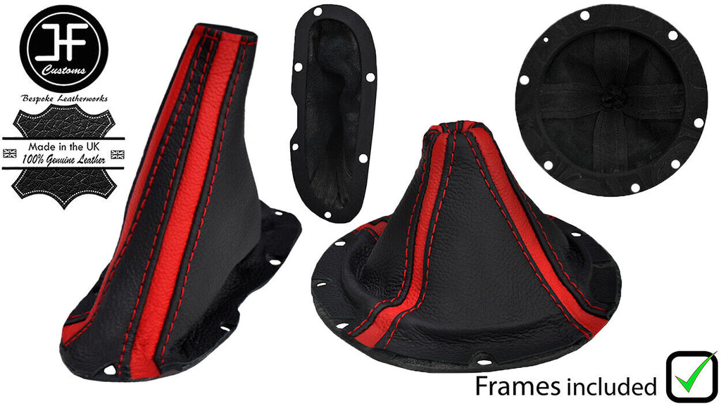 BLACK & RED STRIPE LTHR MANUAL GAITER SET+PLASTIC FRAME FOR DODGE VIPER 03-06