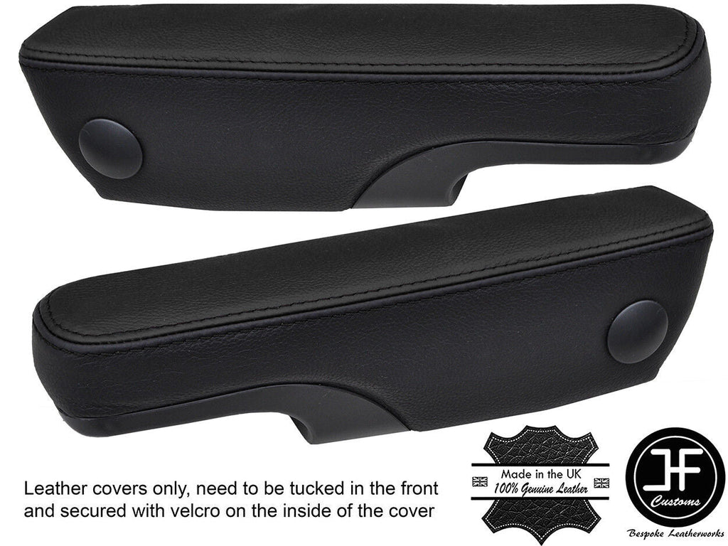 BLACK & BLACK REAL LEATHER 2X SEAT ARMREST COVER FITS VW SHARAN MK1 MK2 95-06