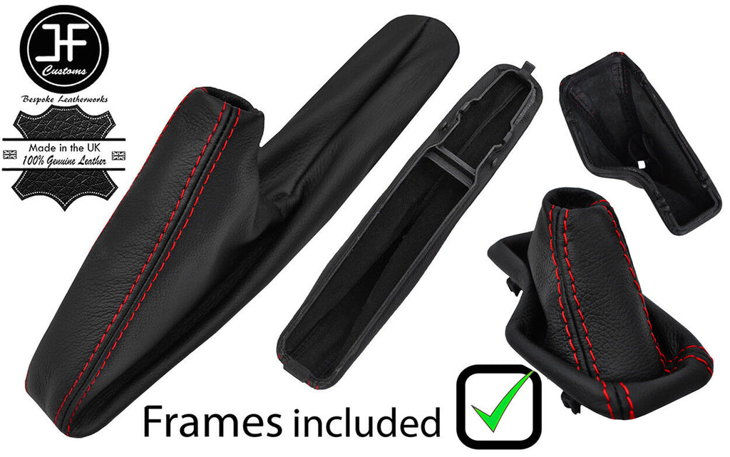 RED STITCH LEATHER AUTOMATIC GEAR & HANDBRAKE GAITER+PLASTIC FRAME FOR BMW Z3