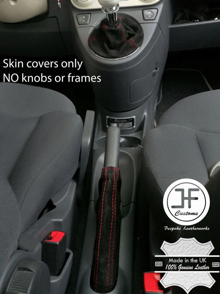 RED STITCH REAL SUEDE MANUAL GEAR & HANDBRAKE GAITER FITS FIAT 500 2007-2016