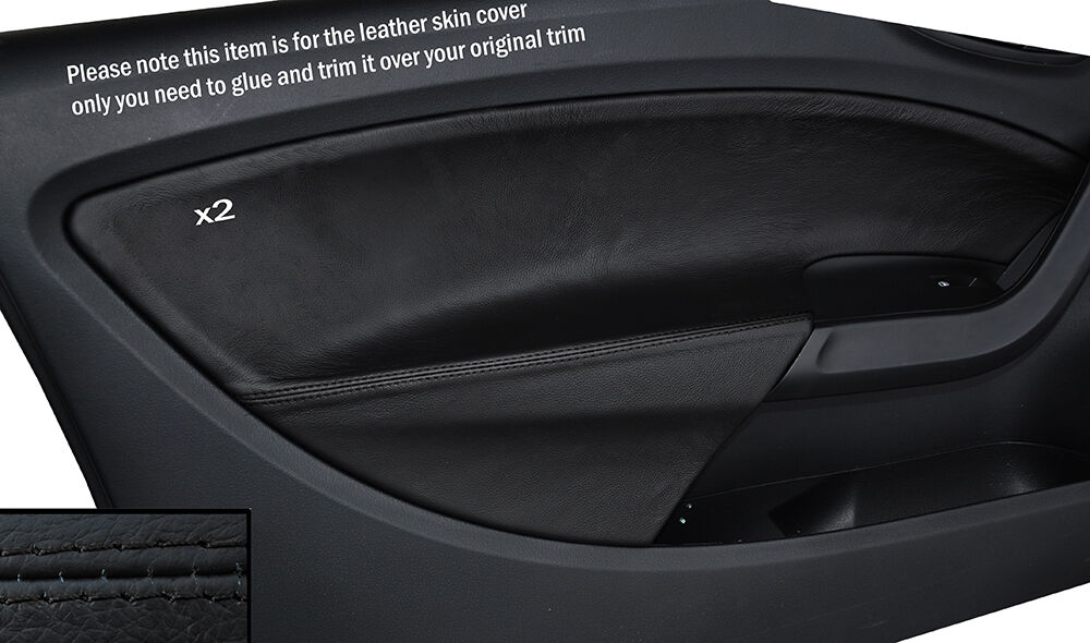 BLACK STITCH 2X FRONT DOOR CARD TRIM LEATHER COVER FITS SEAT IBIZA 2009-2014 5DR