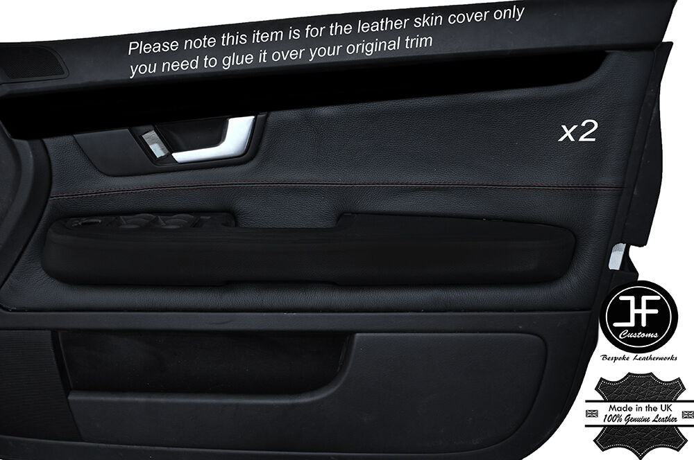 BLACK STITCHING 2X FRONT DOOR CARD TRIM LEATHER COVER FITS AUDI A4 B6 2001-2004