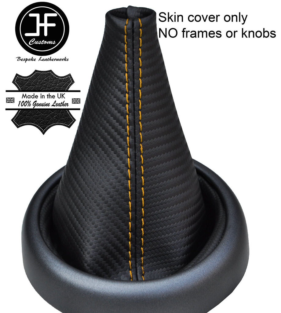 YELLOW STITCH CARBON FIBER VINYL GEAR GAITER FITS BMW MINI R50 R52 R53 2001-2006