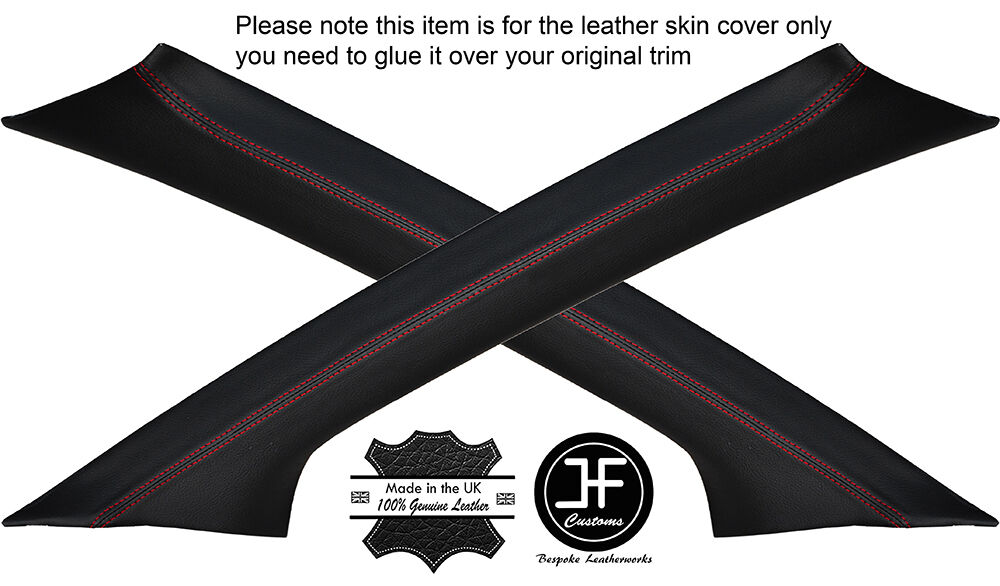 RED  STITCH 2X A POST PILLARS LEATHER COVERS FITS SUBARU LEGACY OUTBACK 10-15
