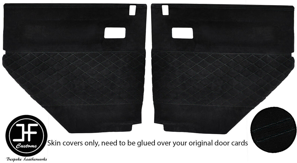 BLACK S DIAMOND STITCH 2X REAR DOOR CARD COVERS FITS LAND ROVER DEFENDER  110