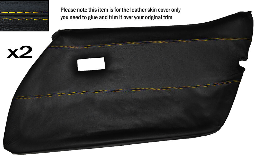 YELLOW STITCH 2X FRONT FULL DOOR CARD LEATHER SKIN COVER FITS CORVETTE C3 78-82