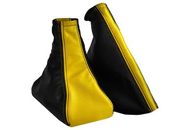 FITS FIAT PUNTO MK1 GEAR & HANDBRAKE SET YELLOW & BLACK 2 TONE LEATHER 1993-2000