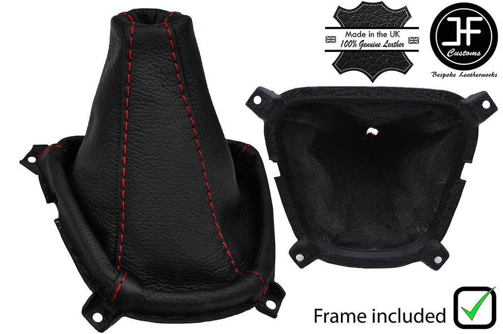 RED STITCH REAL LEATHER GEAR GAITER + PLASTIC FRAME FOR HYUNDAI I10 2007-2014