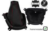 RED STITCH REAL LEATHER GEAR GAITER + PLASTIC FRAME FOR HYUNDAI I10 2007-2014