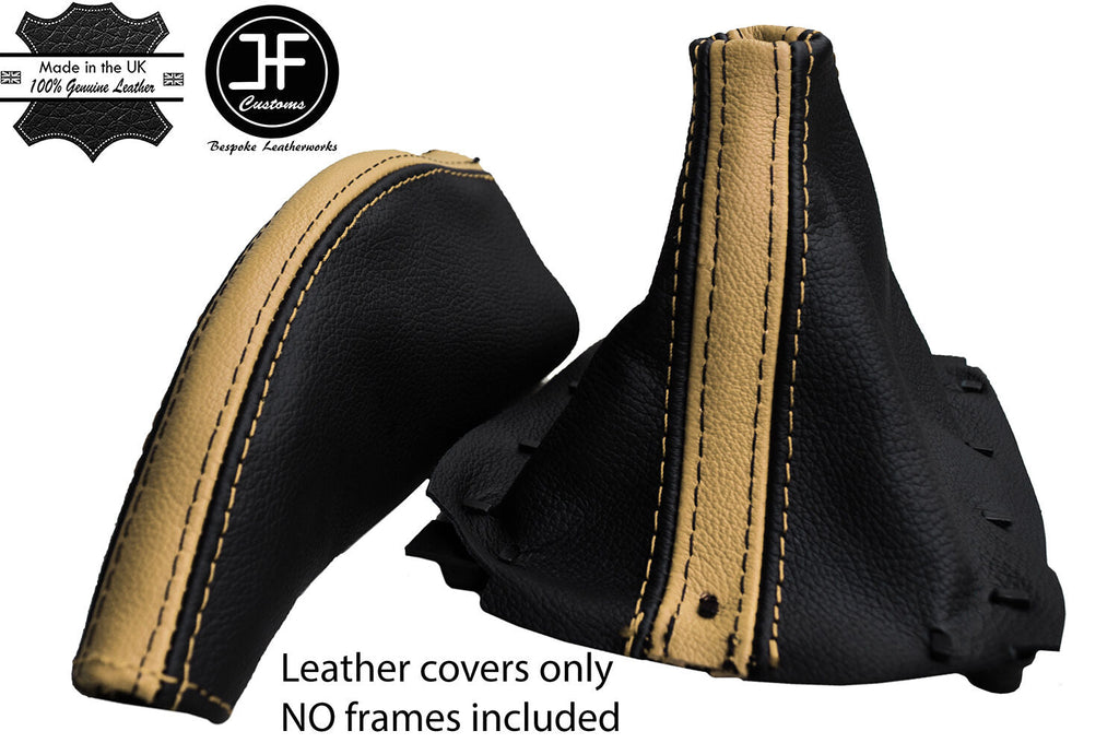 TAN STRIPE & BLACK LEATHER GEAR HANDBRAKE GAITER FITS MAZDA MX5 MK1 89-97
