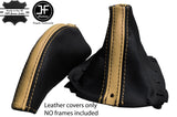 TAN STRIPE & BLACK LEATHER GEAR HANDBRAKE GAITER FITS MAZDA MX5 MK1 89-97
