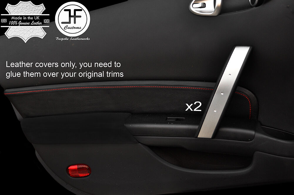 RED STITCH 2X DOOR CARD TRIM LEATHER COVERS FITS 350Z Z33 2007-2009 FACELIFT