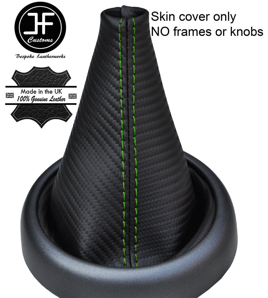 GREEN STITCH CARBON FIBER VINYL GEAR GAITER FITS BMW MINI R50 R52 R53 2001-2006