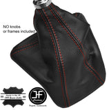 RED STITCHING MANUAL LEATHER GEAR GAITER FITS FORD TRANSIT CUSTOM 2013-2016