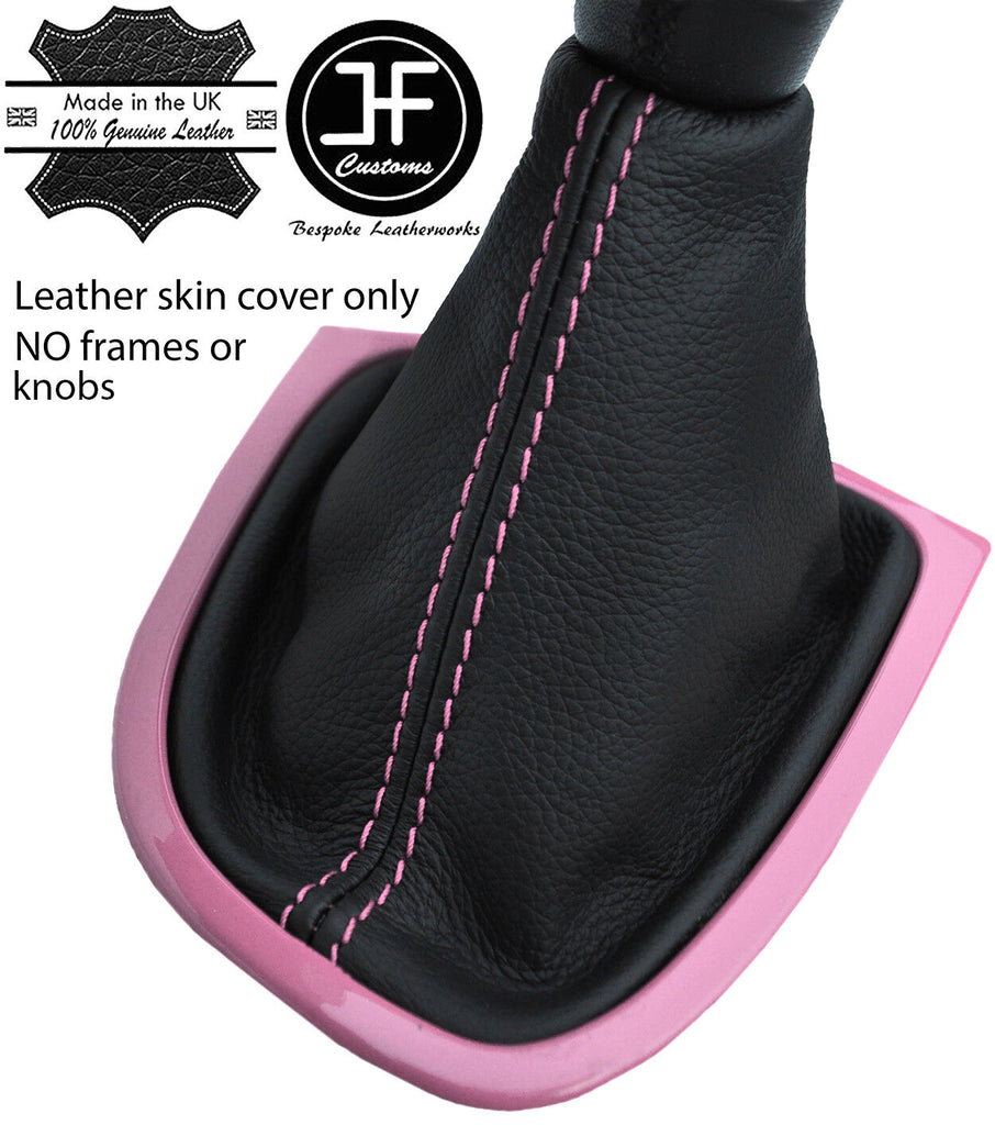 PINK STITCHING TOP GRAIN REAL LEATHER GEAR GAITER FITS RENAULT CLIO 2012-2016