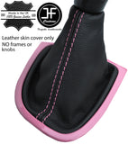 PINK STITCHING TOP GRAIN REAL LEATHER GEAR GAITER FITS RENAULT CLIO 2012-2016