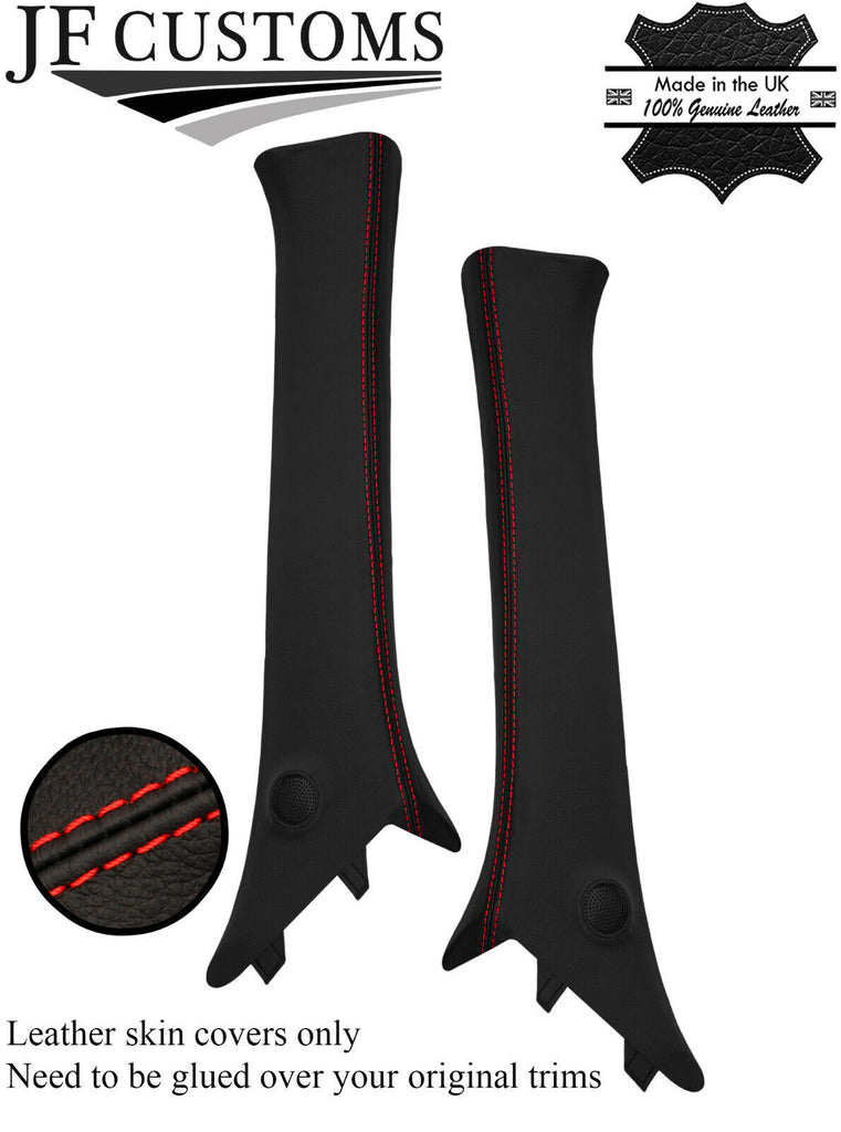 RED STITCH 2X A PILLAR REAL LEATHER COVERS FITS NISSAN JUKE F15 2010-2019 JF1