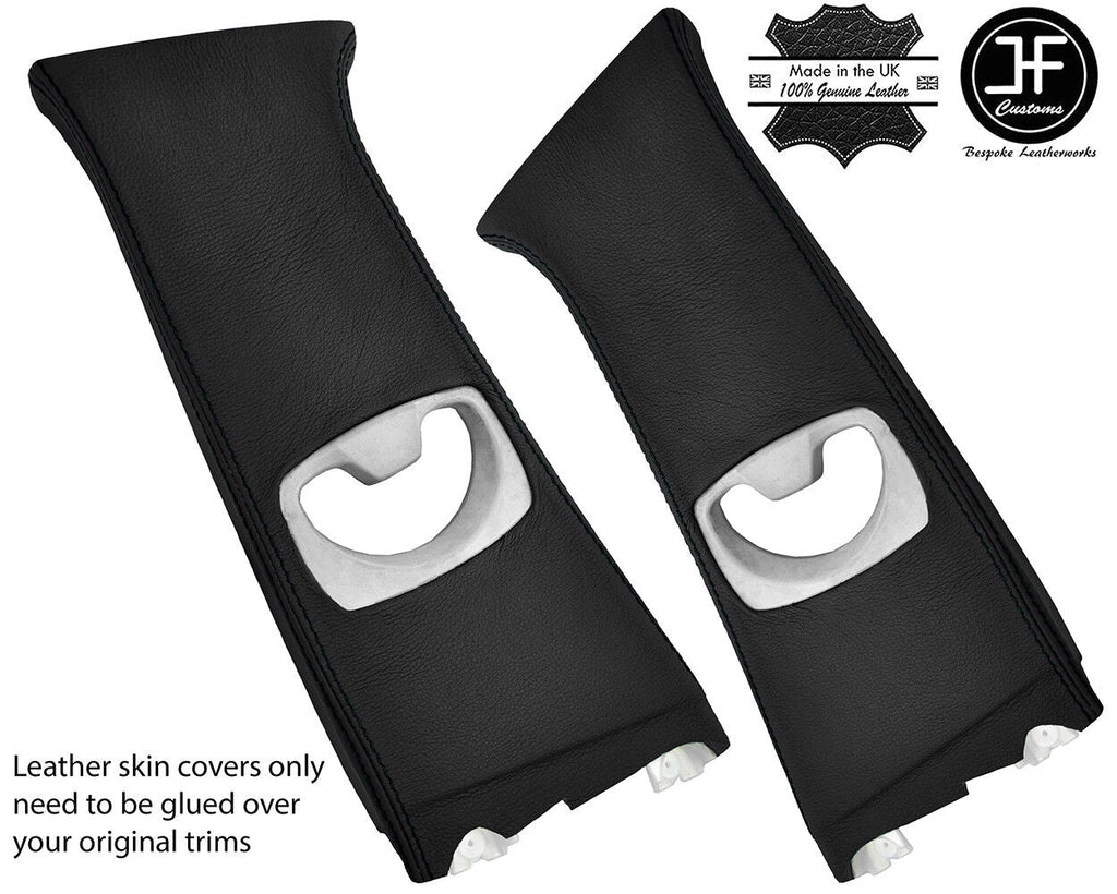 BLACK STITCHING 2X UPPER B PILLAR LEATHER COVERS FITS BMW 5 E60 E61 2003-2011