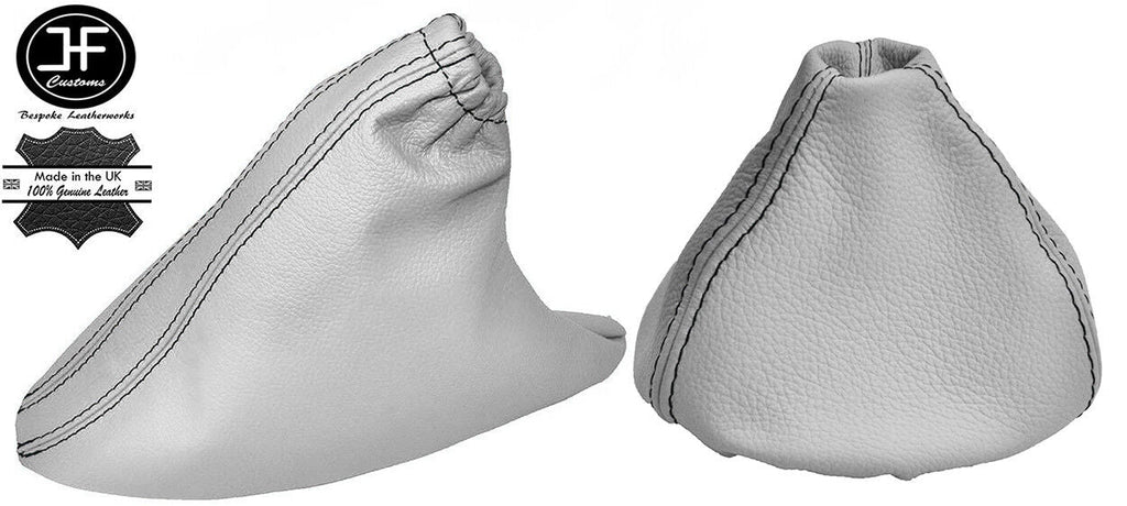 WHITE LEATHER BLACK STITCH MANUAL GEAR & HANDBRAKE GAITER FITS FIAT 500 07-15