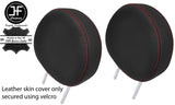 RED STITCH 2X FRONT HEADREST REAL LEATHER COVERS FITS BMW MINI R56 2007-2013