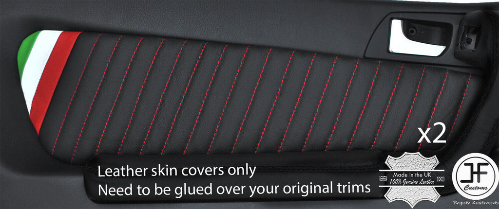 RED STICH ITALIAN FLAG 2X DOOR CARD TRIM LEATHER COVERS FOR ALFA ROMEO GTV 916