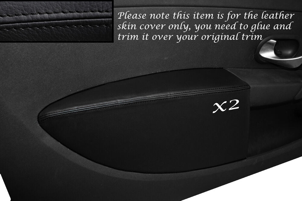 BLACK STITCH 2X FRONT DOOR CARD ARMREST SKIN COVER FITS RENAULT CLIO 2006-2012