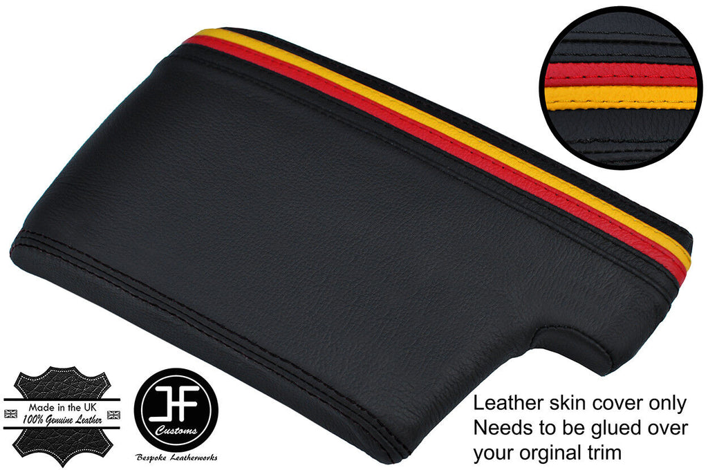 BLACK STITCH GERMAN LONG STRIPES LEATHER ARMREST COVER FOR BMW 3 E36 91-98