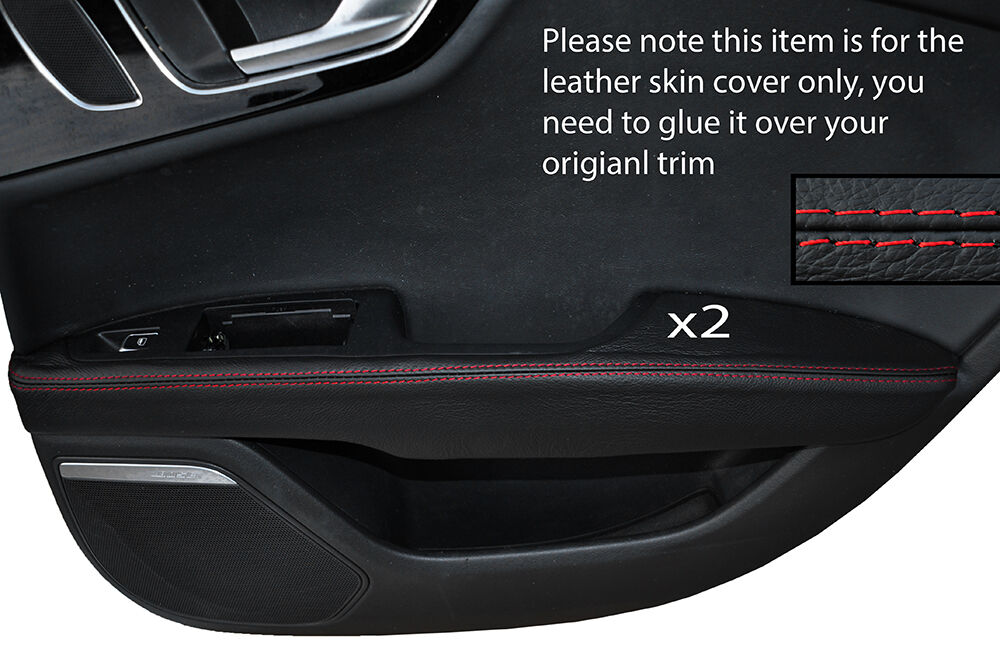 RED STITCH 2X REAR DOOR ARMREST LEATHER SKIN COVERS FITS AUDI A7 2010-2015