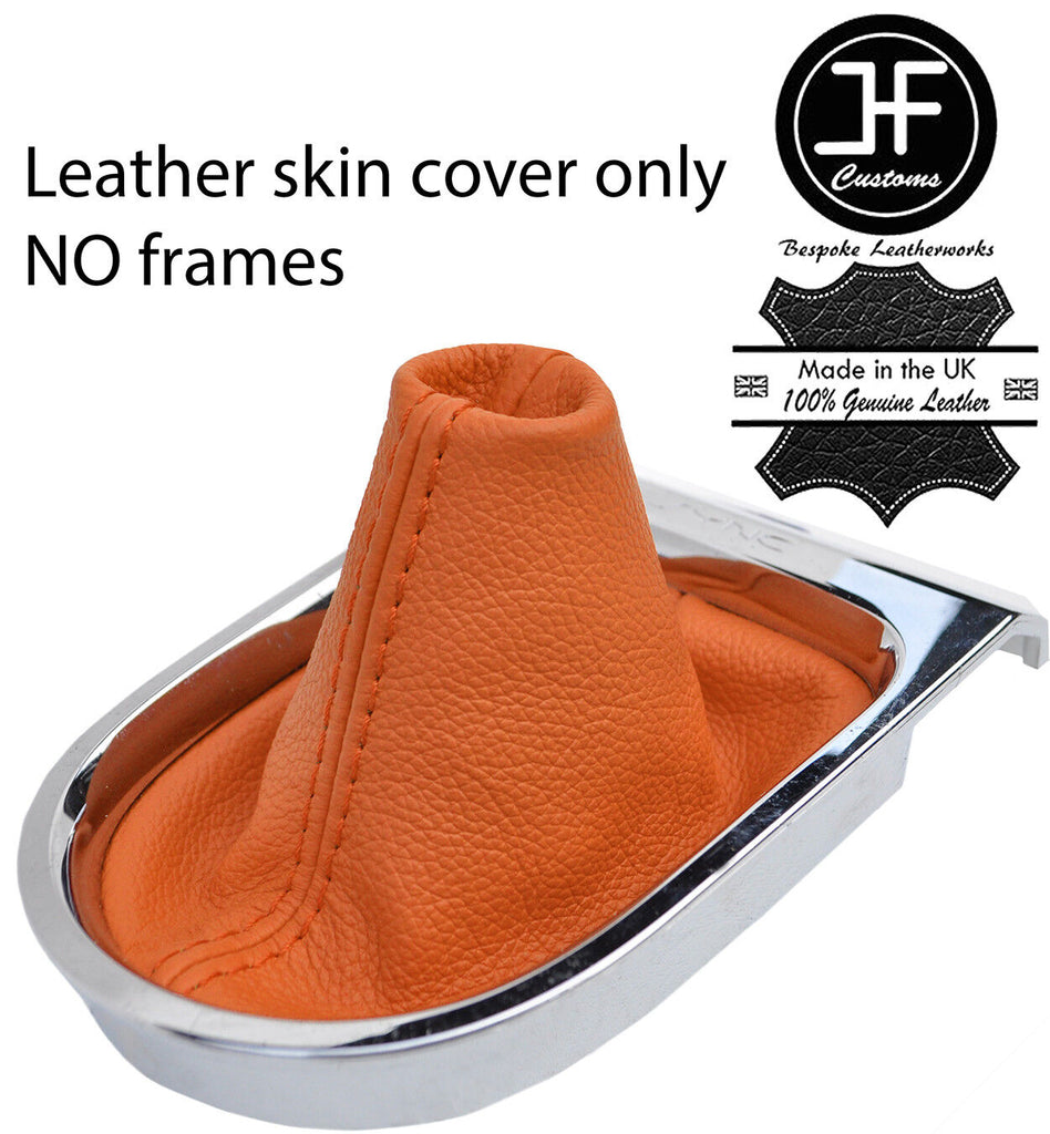 ORANGE TOP GRAIN REAL LEATHER MANUAL GEAR GAITER FOR FORD MUSTANG 2015-2017