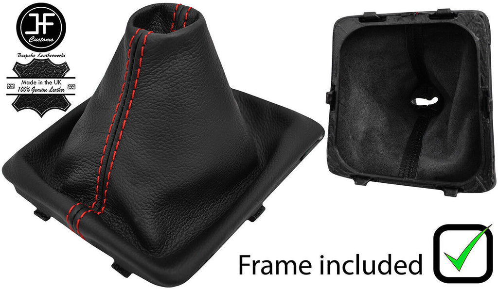 RED  STITCH LEATHER MANUAL GEAR GAITER+PLASTIC FRAME FITS SEAT ATECA 16-19