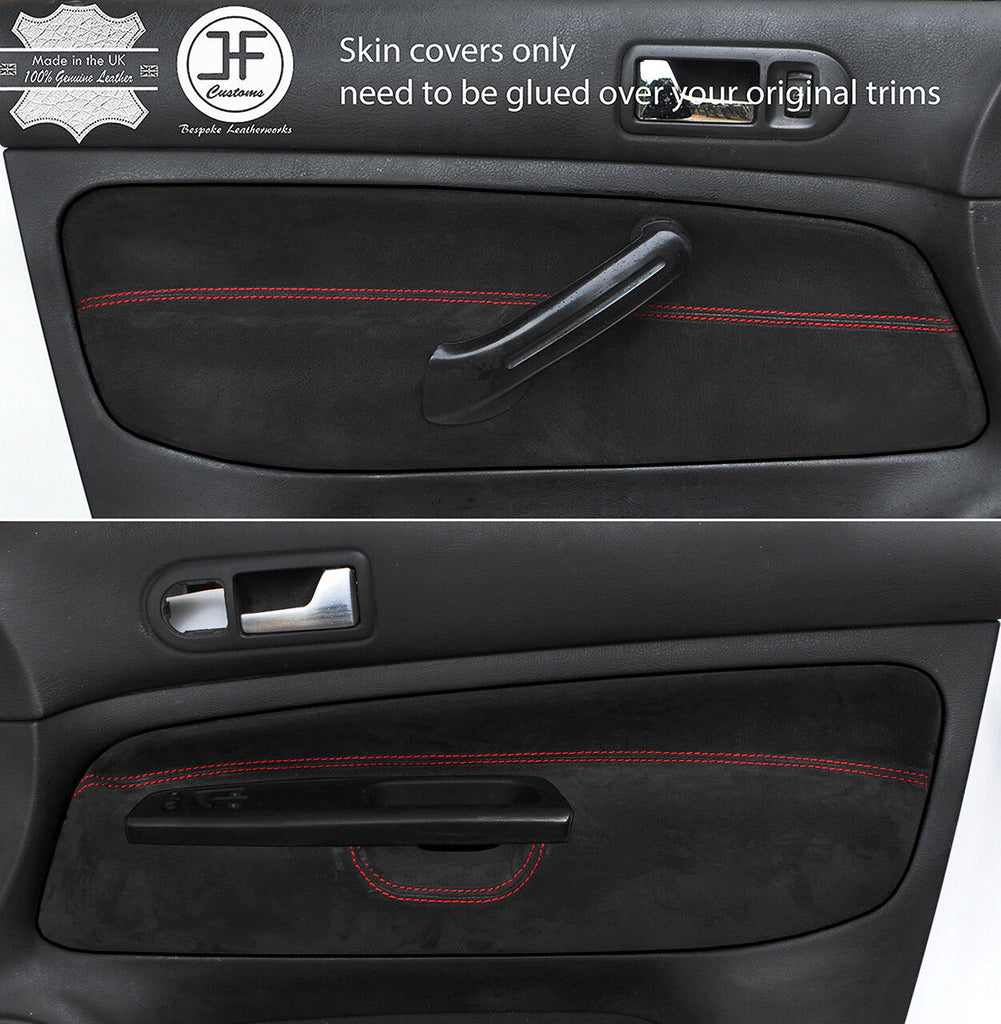 RED STITCH 2X FRONT DOOR CARD SUEDE COVER FOR VW GOLF MK4 98-05 3 DOOR STYLE2