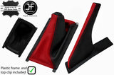 BLACK&RED LETHR GEAR GAITER WITH FRAME+HANDBRAKE GAITER FOR HONDA CIVIC 88-95