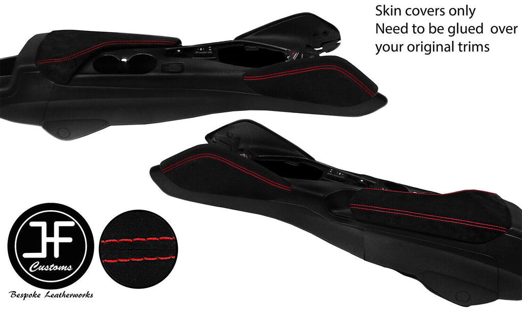 RED  DOUBLE STITCH 2X KNEE PAD&ARMREST SUEDE COVERS FOR CHEVROLET CAMARO 16-20