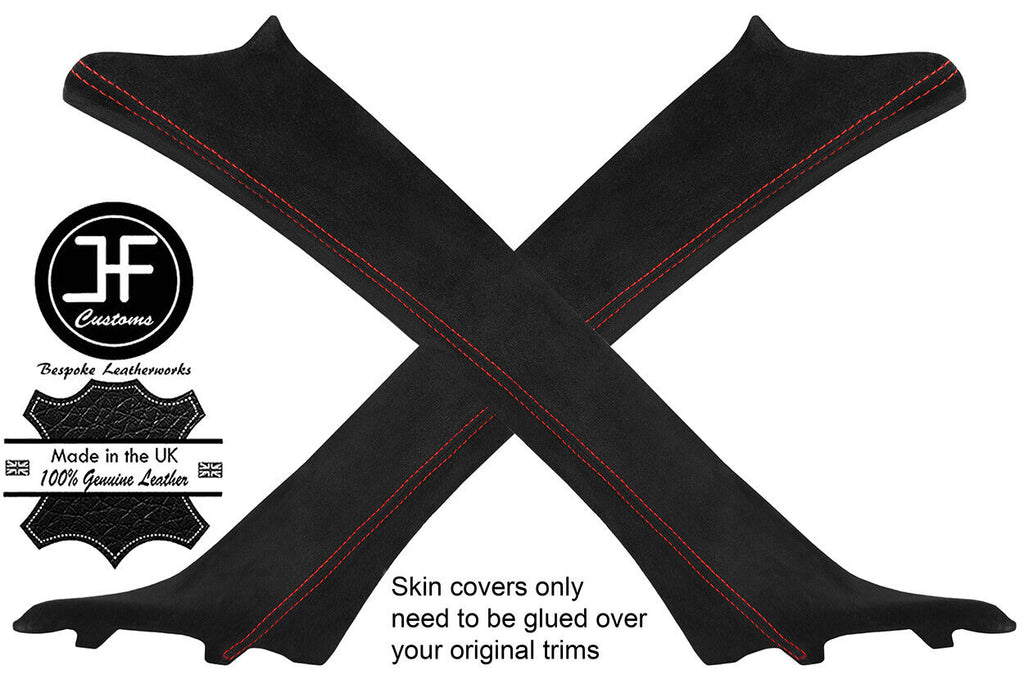 RED STITCH 2X A POST PILLAR REAL SUEDE COVERS FITS BMW X1 E84 2009-2015