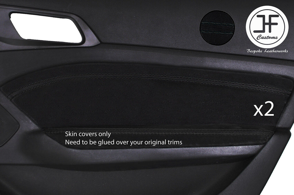 BLACK STITCH 2X REAR DOOR CARD TRIM SUEDE COVER FOR PEUGEOT 308 14-18 5 DOOR