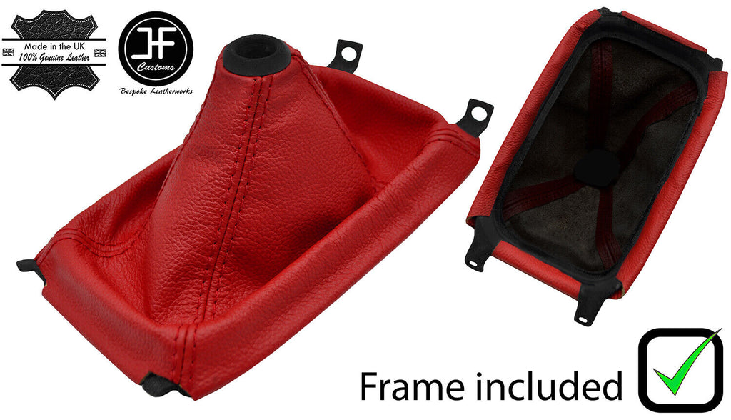 RED LEATHER GEAR GAITER + PLASTIC FRAME +TOP RING FOR HONDA CRX DEL SOL 92-98
