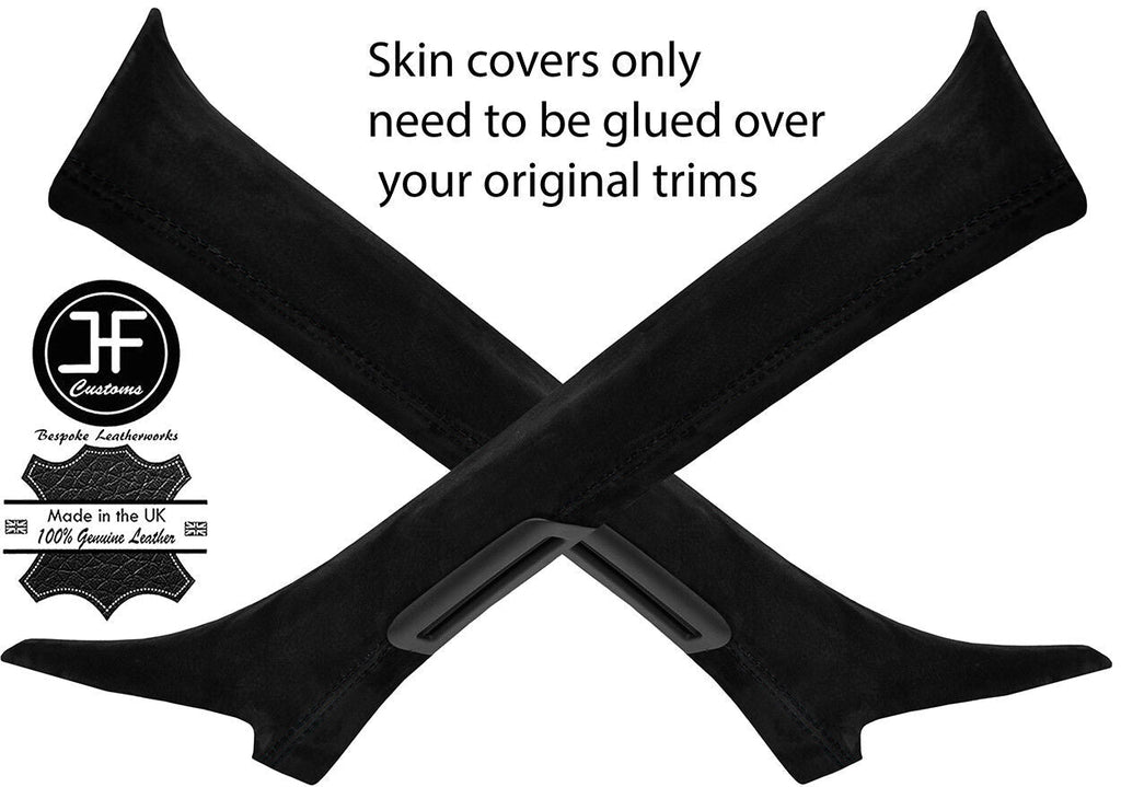 BLACK STITCHING 2X A PILLAR REAL SUEDE COVERS FITS JAGUAR F-PACE 2016-2018