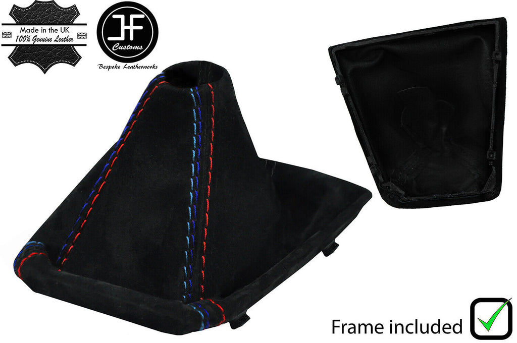 BLACK & TRI STITCH SUEDE MANUAL GEAR GAITER+PLASTIC FRAME FOR BMW X3 E83 03-10