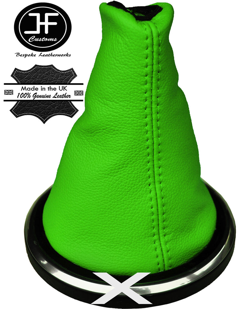 LIME GREEN GENUINE ITALIAN LEATHER GEAR GAITER FOR FORD FIESTA MK6 FUSION 02- 08