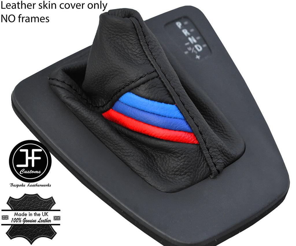 BLACK STITCH TRI STRIPE TOP GRAIN LTHR AUTOMATIC GEAR GAITER FOR BMW E90 E91 E92