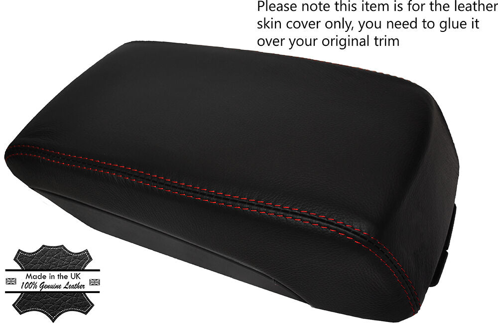 RED STITCH LEATHER ARMREST LID SKIN COVER FITS SUBARU LEGACY 2010-2014