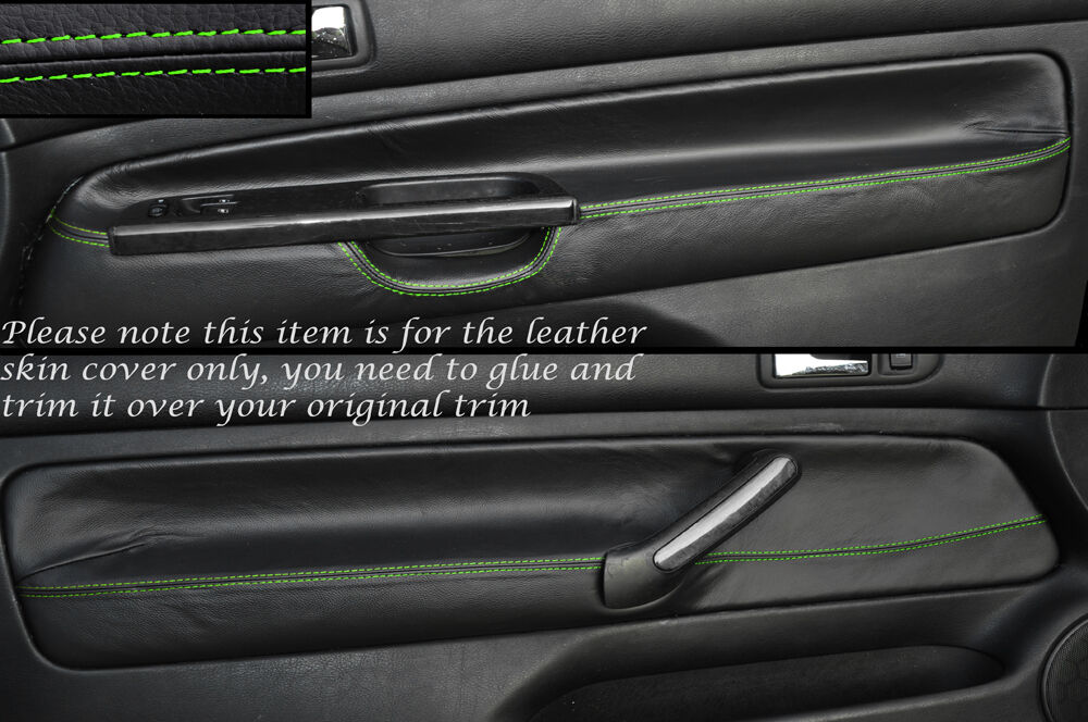 GREEN STITCH 2X FRONT DOOR CARD SKIN COVERS FITS VW GOLF MK4 IV JETTA 98-05 3DR